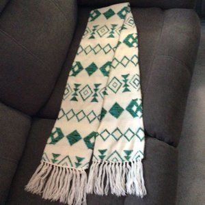 Double Thick Winter Scarf With Fringe Cream Green Teal